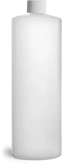 32 oz Natural HDPE Cylinder Round Bottles w/ White Lined Screw Caps