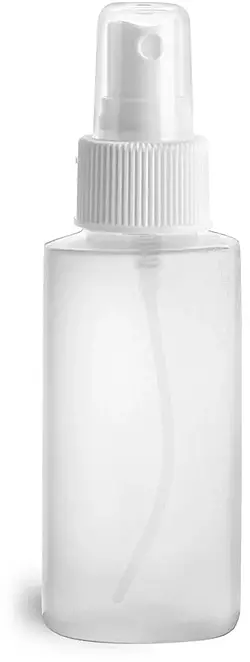 1 oz Natural HDPE Cylinder Bottles with White Fine Mist Sprayers