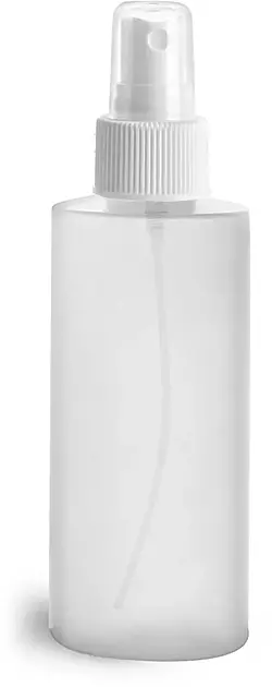 2 oz Natural HDPE Cylinder Bottles with White Fine Mist Sprayers