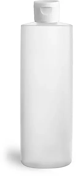 8 oz Natural HDPE Cylinder Bottles w/ White Ribbed Snap Caps