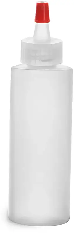 4 oz Natural HDPE Cylinder Bottles w/ Long Tip Spout Caps w/ .030 hole