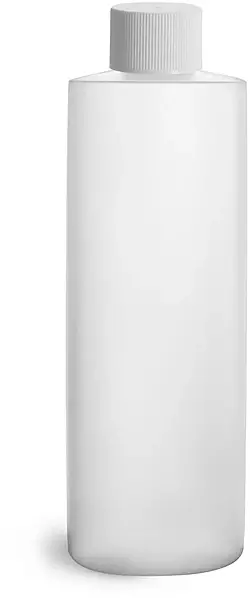 16 oz Plastic Bottles, Natural HDPE Cylinder Bottles w/ White Lined Screw Caps