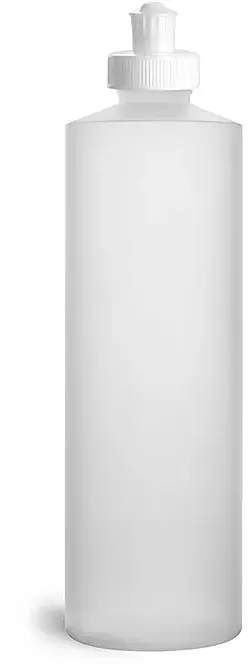16 oz Plastic Bottles, Natural HDPE Cylinder Bottles w/ White Push/Pull Caps