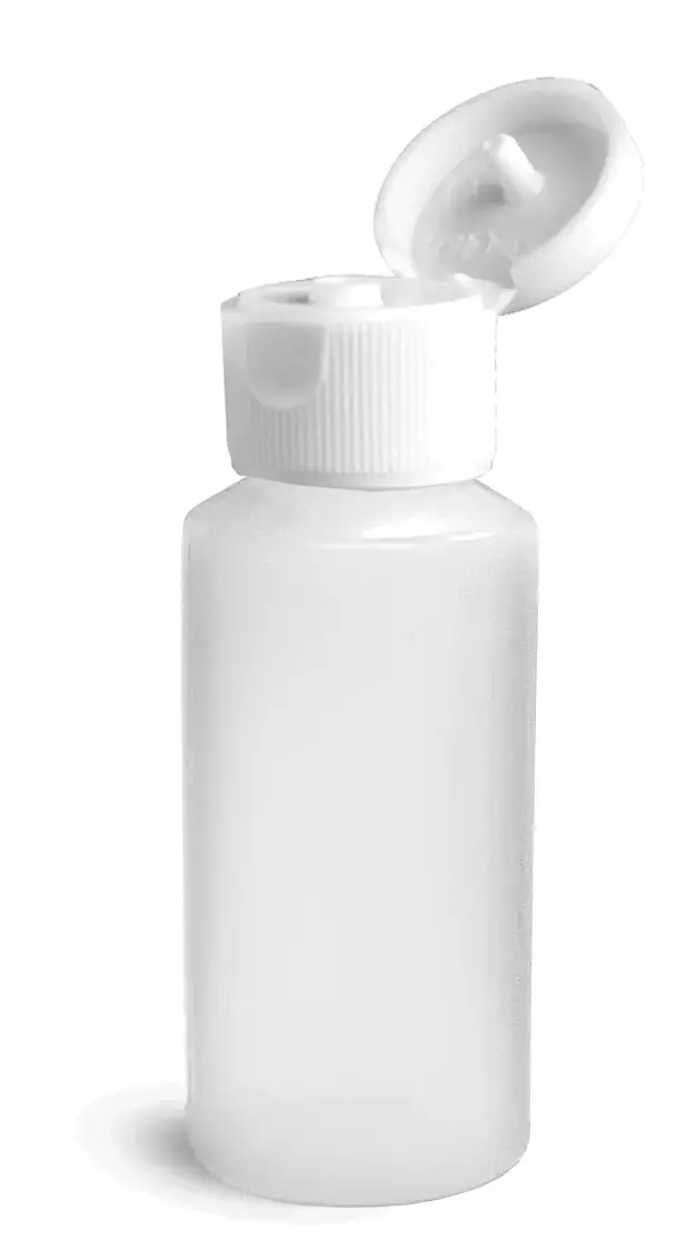 1 oz Natural HDPE Cylinder Bottles w/ White Ribbed Snap Caps