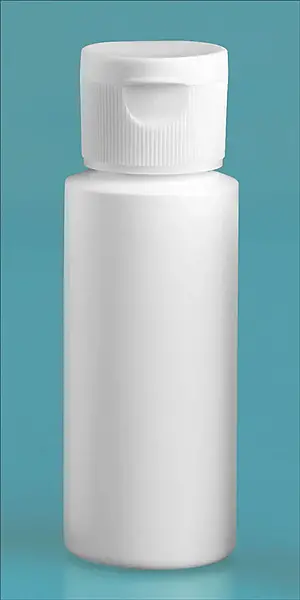 2 oz White HDPE Cylinder Bottles w/ White Ribbed Snap Top Caps