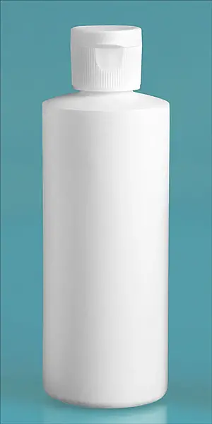 4 oz White HDPE Cylinder Bottles w/ White Ribbed Snap Top Caps