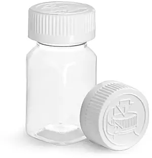 2 oz Clear PET Square Bottles w/ White Child Resistant Caps