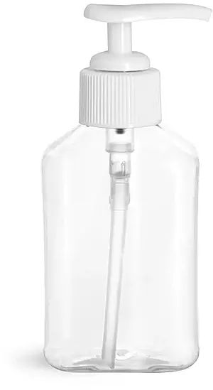 4 oz Clear PET Oblong Bottles with White Lotion Pumps