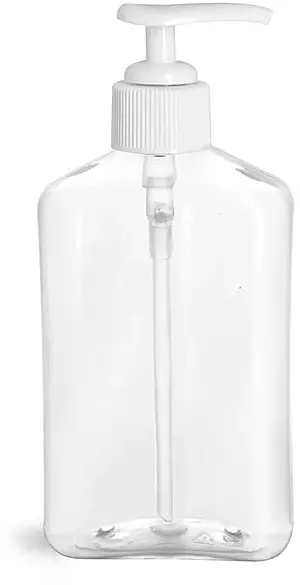 8 oz Clear PET Oblong Bottles with White Lotion Pumps