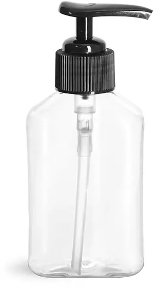 4 oz Clear PET Oblong Bottles with Black Lotion Pumps