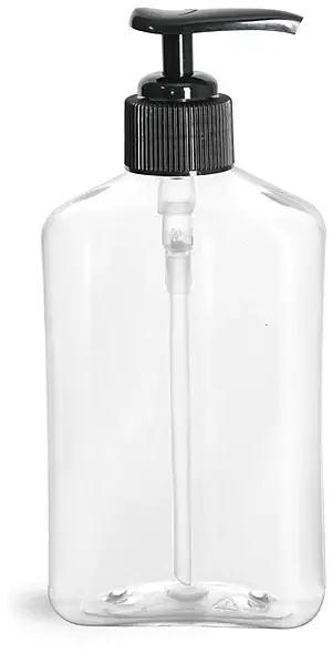 8 oz Clear PET Oblong Bottles with Black Lotion Pumps