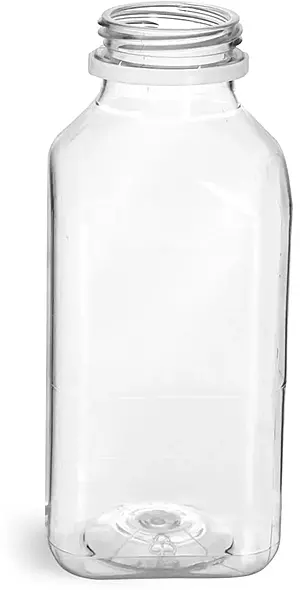 12 oz Plastic Bottles, Clear PET Square Beverage Bottles w/ White Tamper Evident Caps