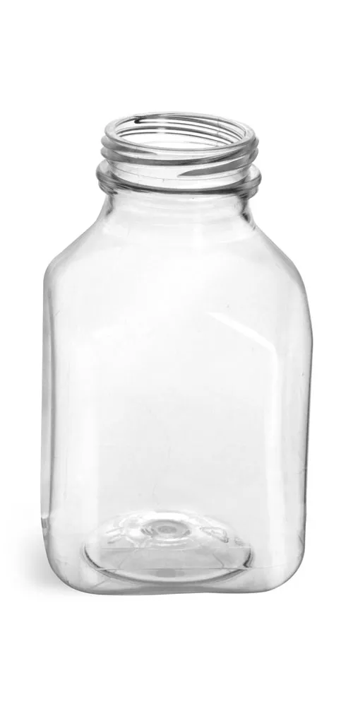 8 oz Clear Square Beverage Bottles (Bulk), Caps Not Included