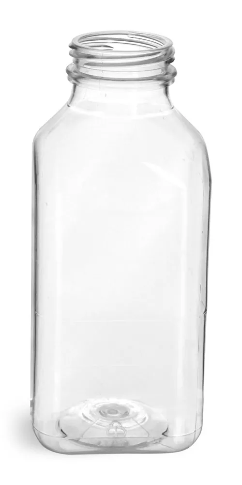 12 oz Clear PET Square Beverage Bottles (Bulk), Caps Not Included