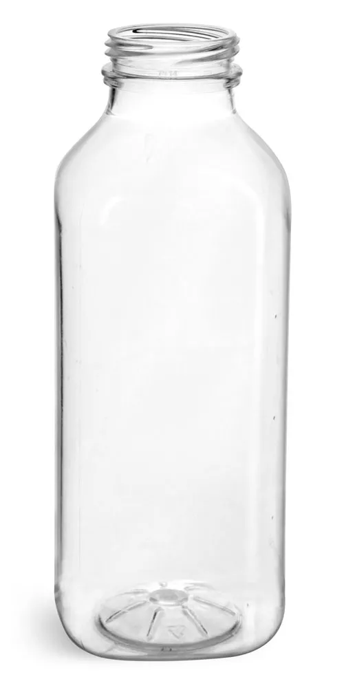 16 oz Clear PET Square Beverage Bottles (Bulk), Caps Not Included