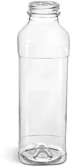 16 oz Clear PET Square Beverage Bottles (Bulk), Caps Not Included