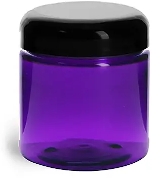 4 oz Plastic Jars, Purple PET Straight Sided Jars w/ Black Smooth Lined Dome Caps