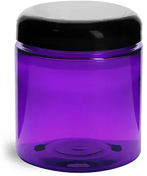 8 oz  Plastic Jars, Purple PET Straight Sided Jars w/ Black Smooth Lined Dome Caps