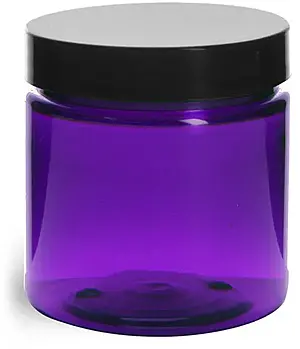 4 oz Plastic Jars, Purple PET Straight Sided Jars w/ Black Smooth Lined Cap