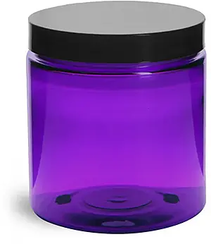 8 oz Plastic Jars, Purple PET Straight Sided Jars w/ Black Smooth Lined Cap