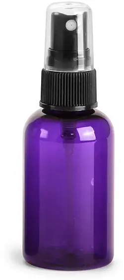 2 oz Purple PET Round Bottles w/ Black Fine Mist Sprayers