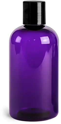 8 oz Purple PET Round Bottles w/ Black Disc Top Caps