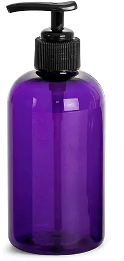 8 oz Purple PET Round Bottles w/ Black Lotion Pumps