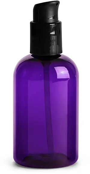 4 oz  Purple PET Round Bottles w/ Black Treatment Pumps