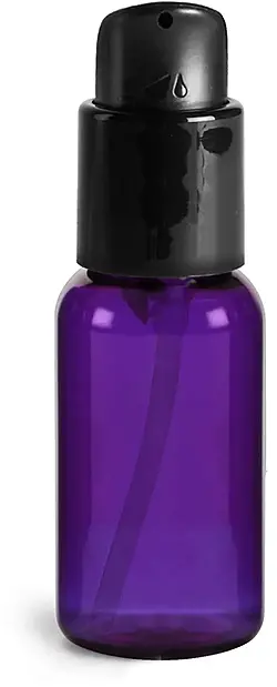 1 oz Purple PET Round Bottles w/ Black Treatment Pumps