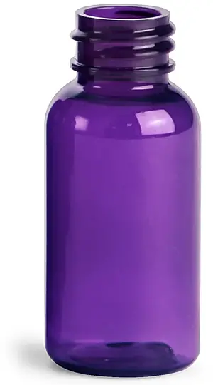 1 oz Purple PET Boston Round Bottles (Bulk), Caps NOT Included