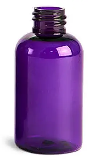 2 oz Purple PET Boston Round Bottles (Bulk), Caps NOT Included