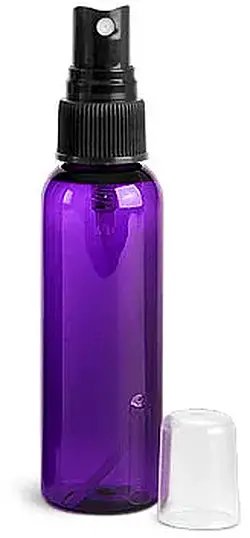 2 oz Purple PET Cosmo Round Bottles w/ Black Fine Mist Sprayers