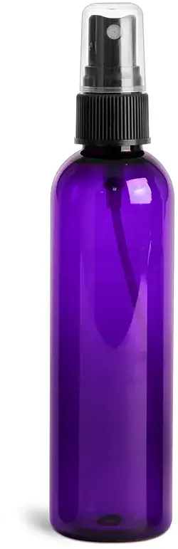 4 oz Purple PET Cosmo Round Bottles w/ Black Fine Mist Sprayers