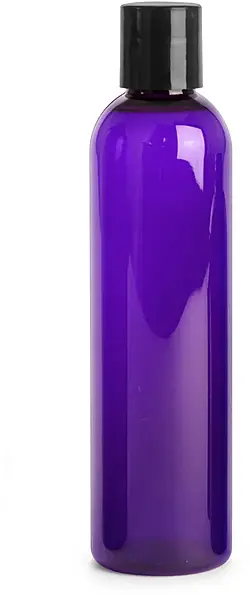 8 oz Purple PET Cosmo Round Bottles w/ Black Disc Top Caps