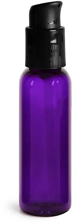 2 oz Purple PET Cosmo Round Bottles w/ Black Treatment Pumps