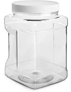 1/2 gal Clear PET Square Gripped Wide Mouth Jars w/ White PE Lined Caps