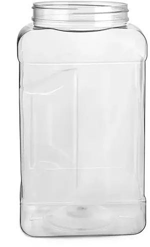 1 gal Clear PET Square Gripped Wide Mouth Jars (Bulk) Caps Not Included