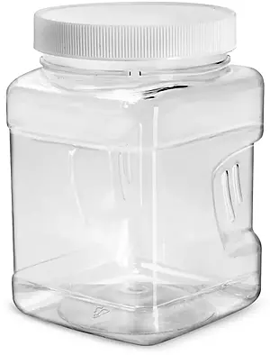 32 oz Clear PET Square Gripped Wide Mouth Jars w/ White PE Lined Caps