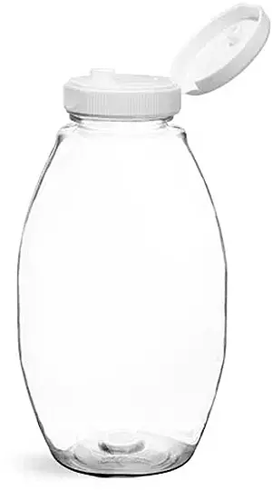12 oz Plastic Bottles, Clear PET Inverted Ovals w/ White Lined Snap Top Caps