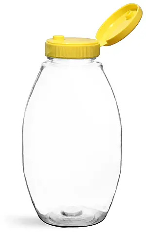 12 oz Plastic Bottles, Clear PET Inverted Ovals w/ Yellow Lined Snap Top Caps