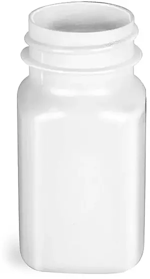 2 oz White PET Square Bottles, (Bulk) Caps Not Included