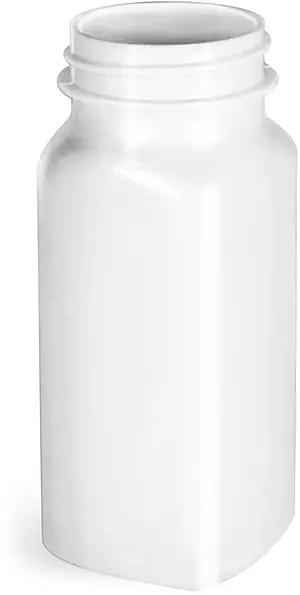 4 oz White PET Square Bottles, (Bulk) Caps Not Included