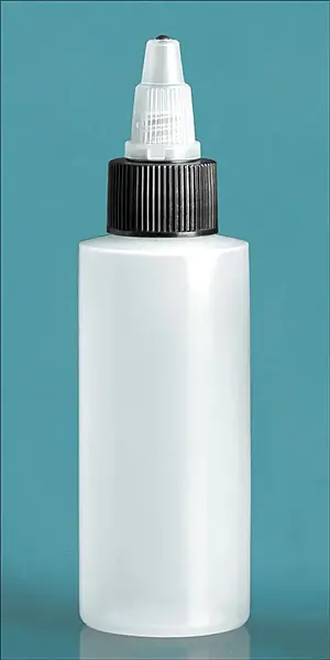 2 oz Natural LDPE Cylinder Bottles w/ Black/Natural Twist Top Caps