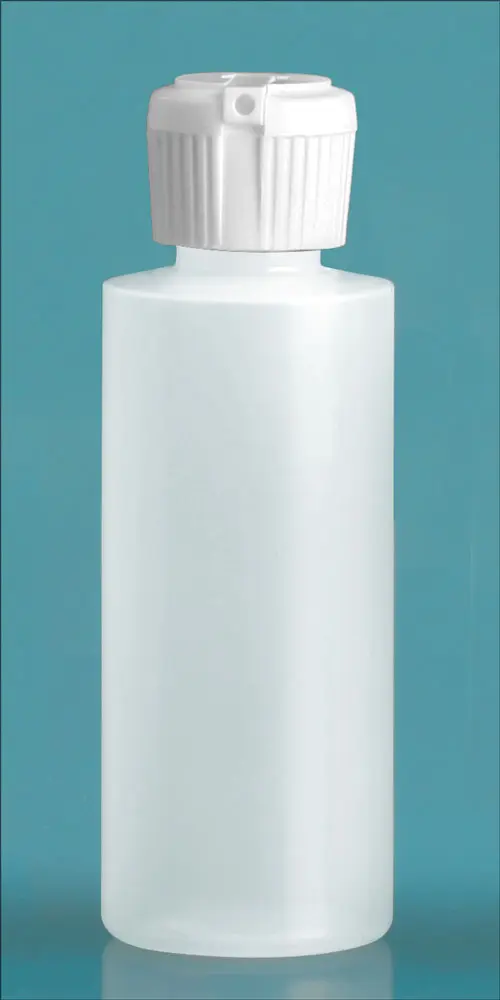 2 oz Natural LDPE Cylinder Squeeze Bottles w/ Flip Top Dispensing Caps