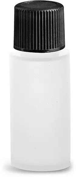 2 dram w/ Black Cap Natural LDPE Cylinder Bottles Bottles w/ Black Screw Caps