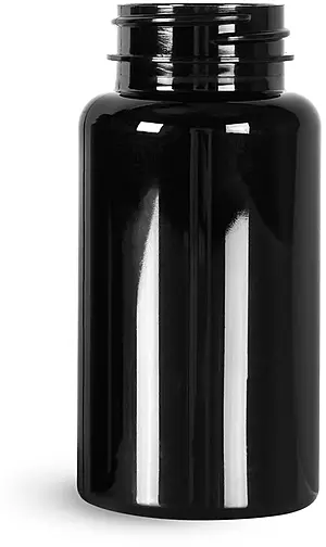150 cc Black PET Wide Mouth Packer Bottles, (Bulk) Caps Not Included