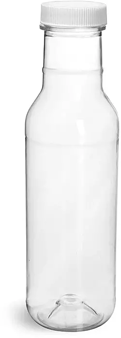 12 oz Clear PET Barbecue Sauce Bottles w/ White Ribbed Lined Caps