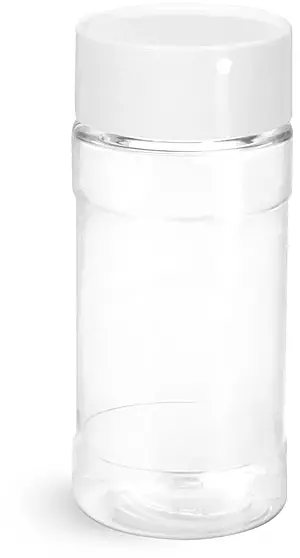 4 oz Clear PET Spice Bottles w/ White Unlined Caps