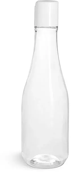 8 oz Clear PET Woozy Bottles w/ White Disc Top Caps