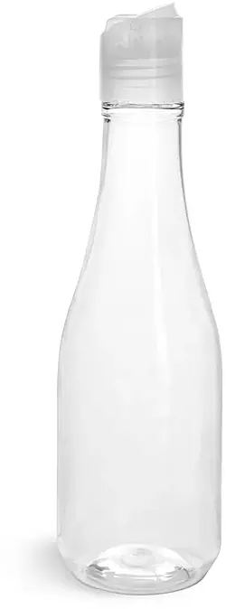 8 oz Clear PET Woozy Bottles w/ Natural Disc Top Caps